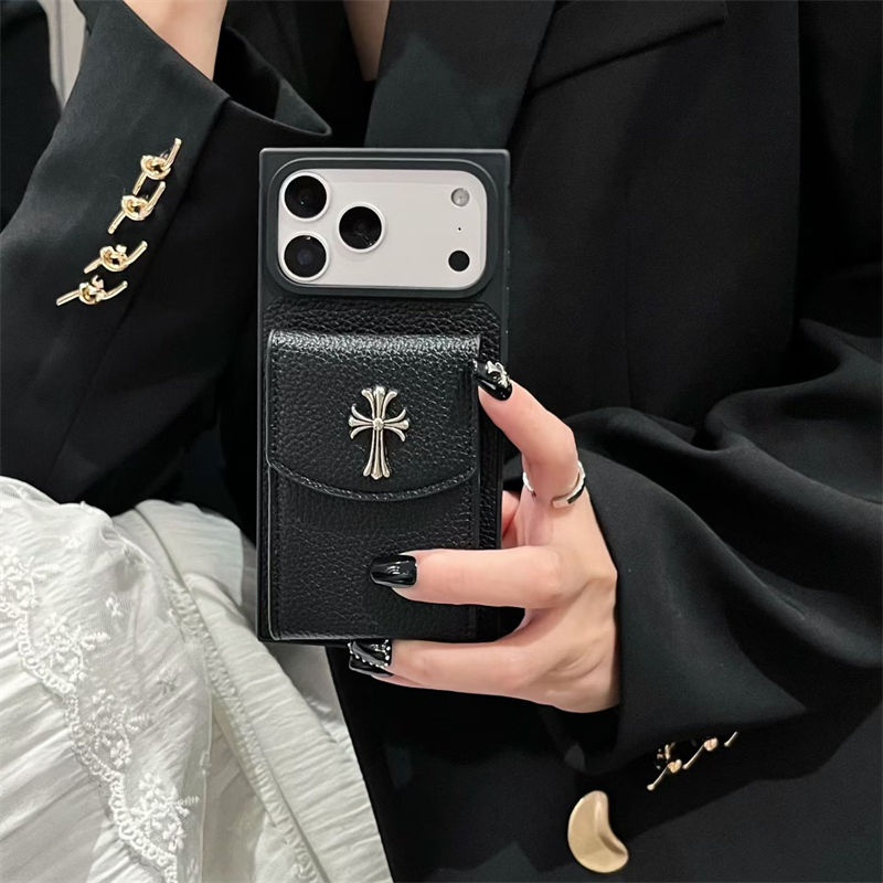 クロムハーツ  革制黒ブラックiphone18 pro max 17 pro 16 plusケース