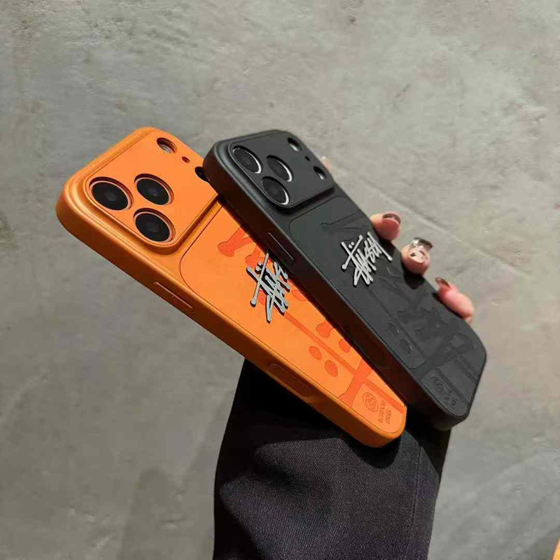 Stussy ステューシーブランドiphone18 air 17 pro maxカバー ペアお揃い黒オレンジ